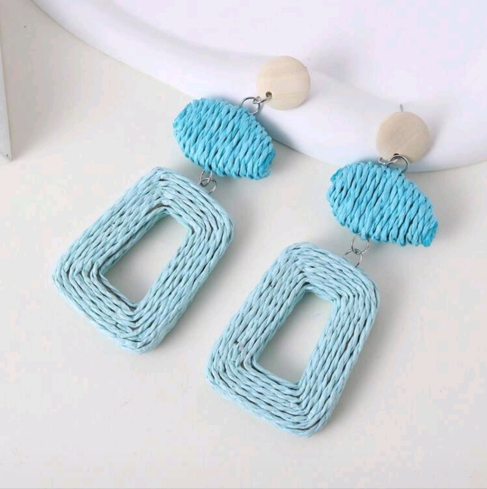 NWT Blue and Ivory Beach Woven Earrings